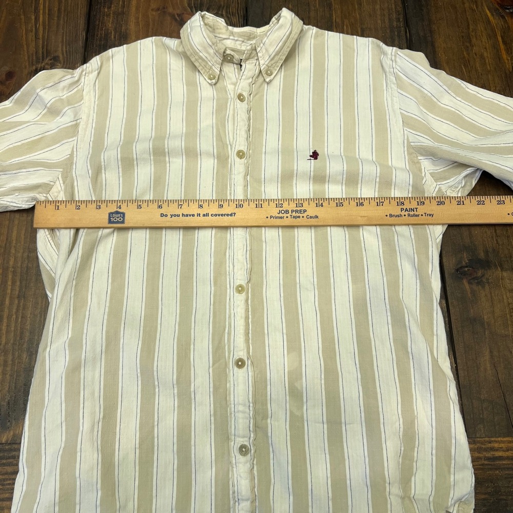 Marlboro Classics Button Down Shirt Tan Beige Stripe Short Sleeve Mens Small - Picture 5 of 6